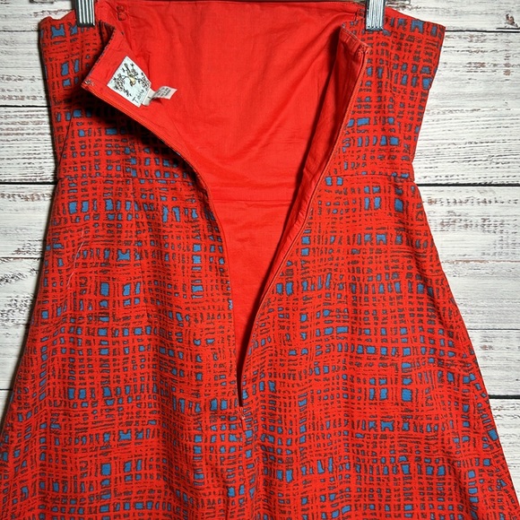Anthropologie Tabitha Strapless Dress Red and Blue Pattern Size 8 - Picture 12 of 13